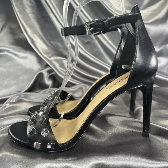 Michael Kors Valencia Studded Stiletto Heels Women's 5.5 Black Silver Worn 2x - Picture 4 of 16